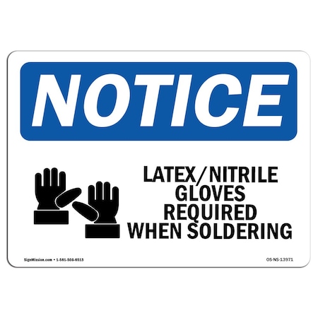 OSHA Notice Sign, LatexNitrile Gloves Required With Symbol, 7in X 5in Decal